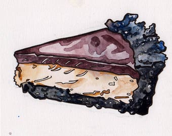 Watercolor and Ink Painting of a Peanut Butter Pie - Original Food Illustration by Jen Tracy - Kitchen Decor Dessert Painting - Pie Art