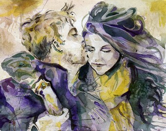Custom Anniversery Portrait 9 inches x 12 inches - Wedding Gift Painting of the Happy Couple Watercolor - Made to Order - Engagement Art
