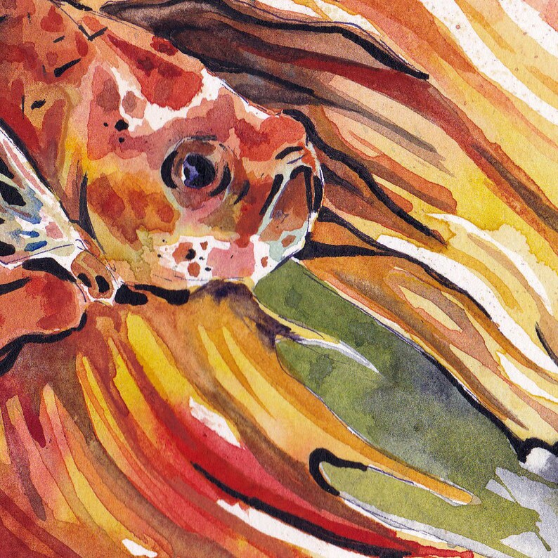 Tryck av orange bettafisk - Reproduktion av original akvarell på pappersmålning av Jen Tracy - Väggkonst med orange fisk bild 5