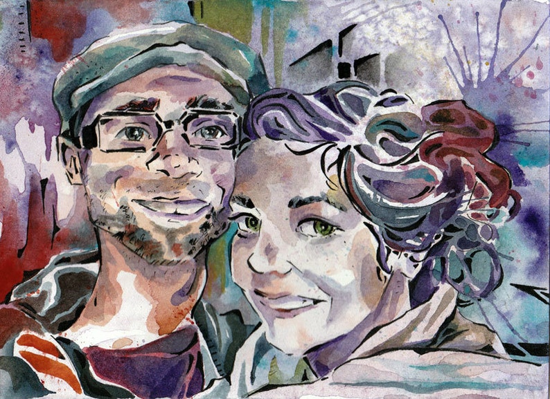 Custom Engagement Portrait 5 inches x 7 inches Wedding Gift Painting of the Happy Couple Watercolor Made to Order Anniversary Art image 4