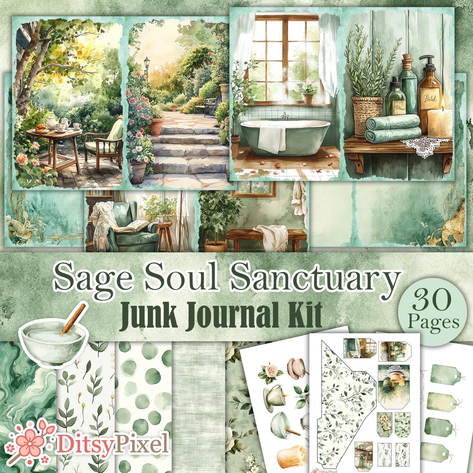 Soul Pages Examples Sage Soul Sanctuary - Printable Wellbeing Junk Journal Kit, Calm ...