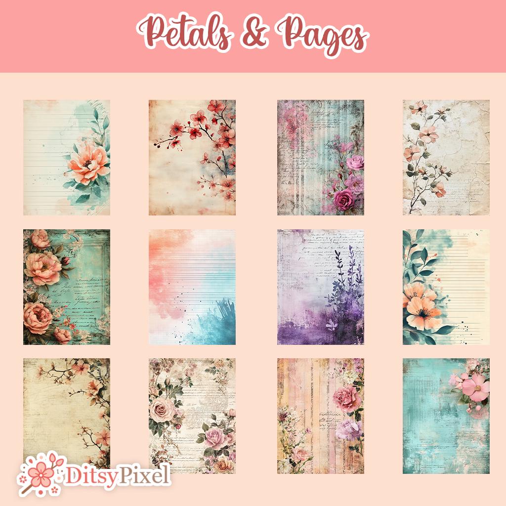 Petals & Pages - 12 Printable Floral Junk Journal Filler Papers ...