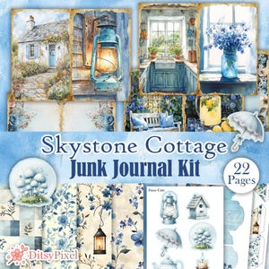 Skystone Cottage - Printable Cozy Cottage Junk Journal Kit, Ephemera & Folio, Digital Scrapbooking Pages