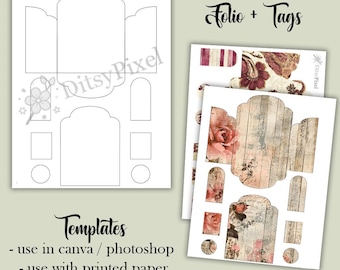 Junk Journal Folio Templates | Loaded Tag Templates | Craft Supplies | Blank Templates | png, svg, pdf, jpg, psd