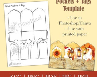 Junk Journal Folio Templates | Mini Pockets & Tags | Blank Templates | png, svg, pdf, jpg, psd