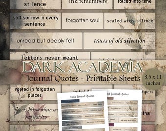 Dark Academia Junk Journal Quotes | Printable Pages of Moody Word Tags | A4 Sheets