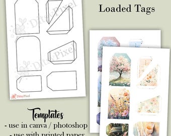 Junk Journal Folio Templates | 2 Loaded Tag Templates | Blank Templates | png, svg, pdf, jpg, psd