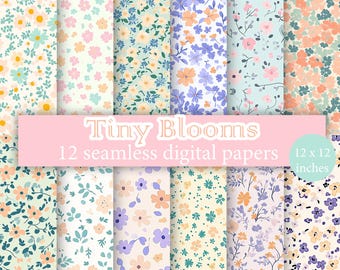 May include: Twelve digital papers with a seamless pattern of tiny flowers in various colors, including blue, pink, yellow, and orange. The papers are 12 inches by 12 inches.