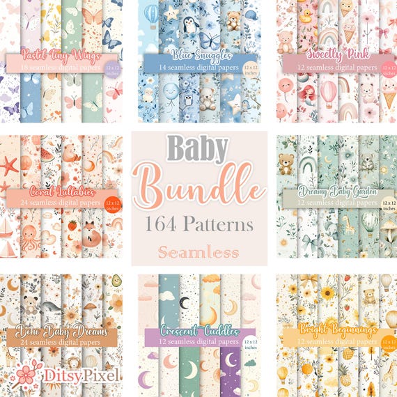 Baby Mega Bundle - 164 Seamless Digital Papers, Baby & Nursery Repeating Patterns - 10 Sets