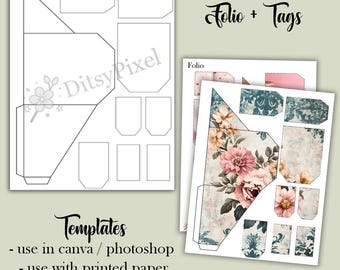 Junk Journal Folio Templates | Folio Pocket + Tags Templates | Craft Supplies | Blank Templates | png, svg, pdf, jpg, psd