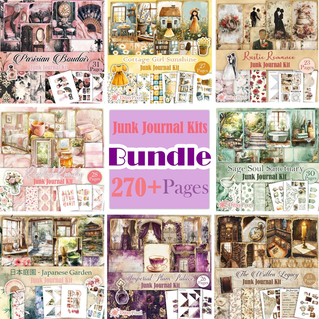 Huge Printable Junk Journal Bundle - 270+ Journal Digital Papers, 10 ...