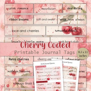 Citaten uit Cherry Junk Journal | Afdrukbare pagina's met roze vintage plakboektags | A4-vellen