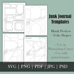 4 Junk Journal Folio Templates | Folio + Tags Templates | Craft Supplies | Blank Templates | png, svg, pdf, jpg, psd