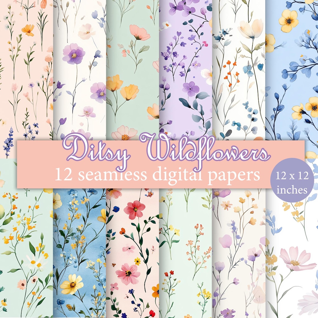 Ditsy Wildflowers - 12 Seamless Digital Paper Pack, Ditsy Floral ...