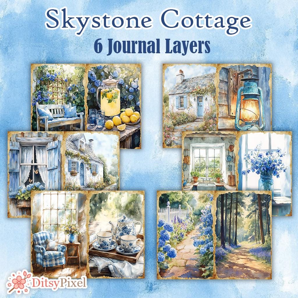 Skystone Cottage - Printable Cozy Cottage Junk Journal Kit, Ephemera ...