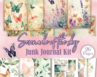 Serenade of the Sky - Printable Pretty Butterfly Junk Journal Kit, Ephemera & Folio, Dreamy Digital Scrapbooking Pages