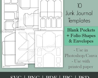 10 Junk Journal Folio Templates | Blank Tags & Envelopes Template | png, svg, pdf, jpg, psd