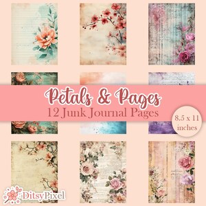 Petals & Pages - 12 Printable Floral Junk Journal Filler Papers ...