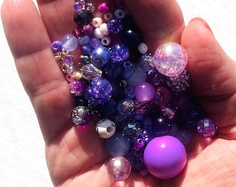 Purple Bead Soup Mix: Jewelry Making, DIY Crafts, Car Charms, Surprise Bead Bag
