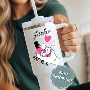 Personalized Nail Tech Travel Tumbler | Custom Nail Boss Name, Birthday Gift for Nail Tech, Cosmetologist Graduation Gift Tumbler with Straw