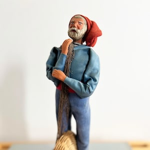 Vintage M Di Landro Francés Santon Terra Cotta/Arcilla Pescador Figura/Estatua