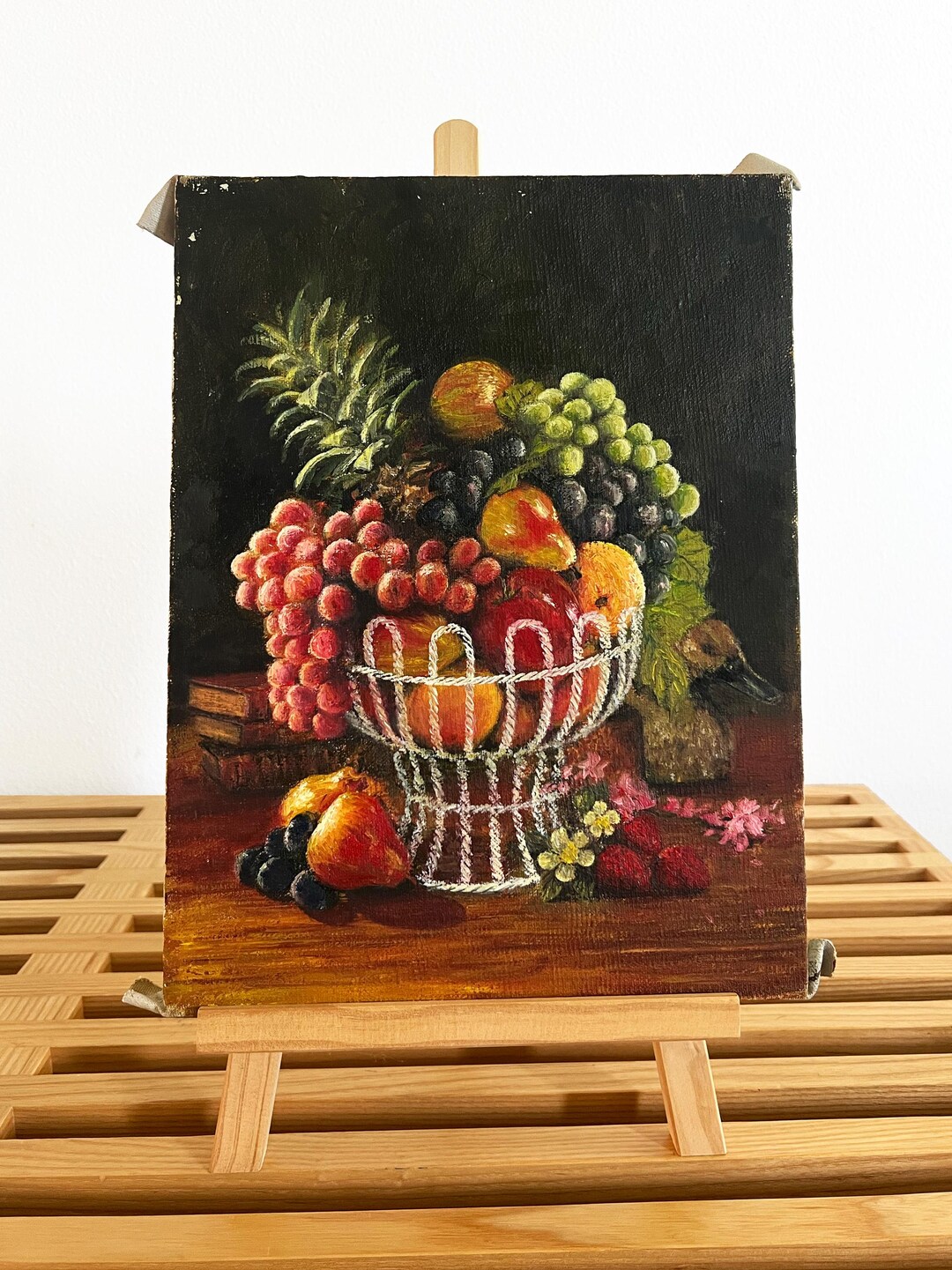 Vintage Still Life Fruit Bowl Original Painting on Canvas - Etsy