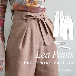 Lea Wide Leg & Tapered Pleated Pants PDF Sewing Pattern for Instant Download | Sizes XS-2XL