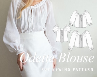Odette Blouse PDF Sewing Pattern | Vintage Peasant Top with Pintucks, Romantic Cottagecore Style | Instant Download | Sizes XS-2XL