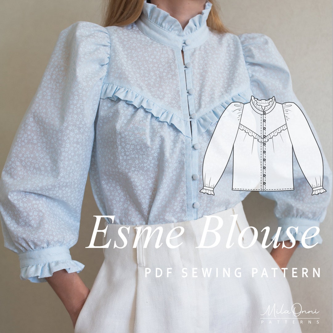 Esme Ruffled Blouse PDF Sewing Pattern | Puff Sleeve Victorian Blouse ...