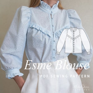 Esme blouse met ruches pdf naaipatroon | Victoriaanse blouse met pofmouwen en naai-tutorial | Direct downloaden | Maten XS-XL