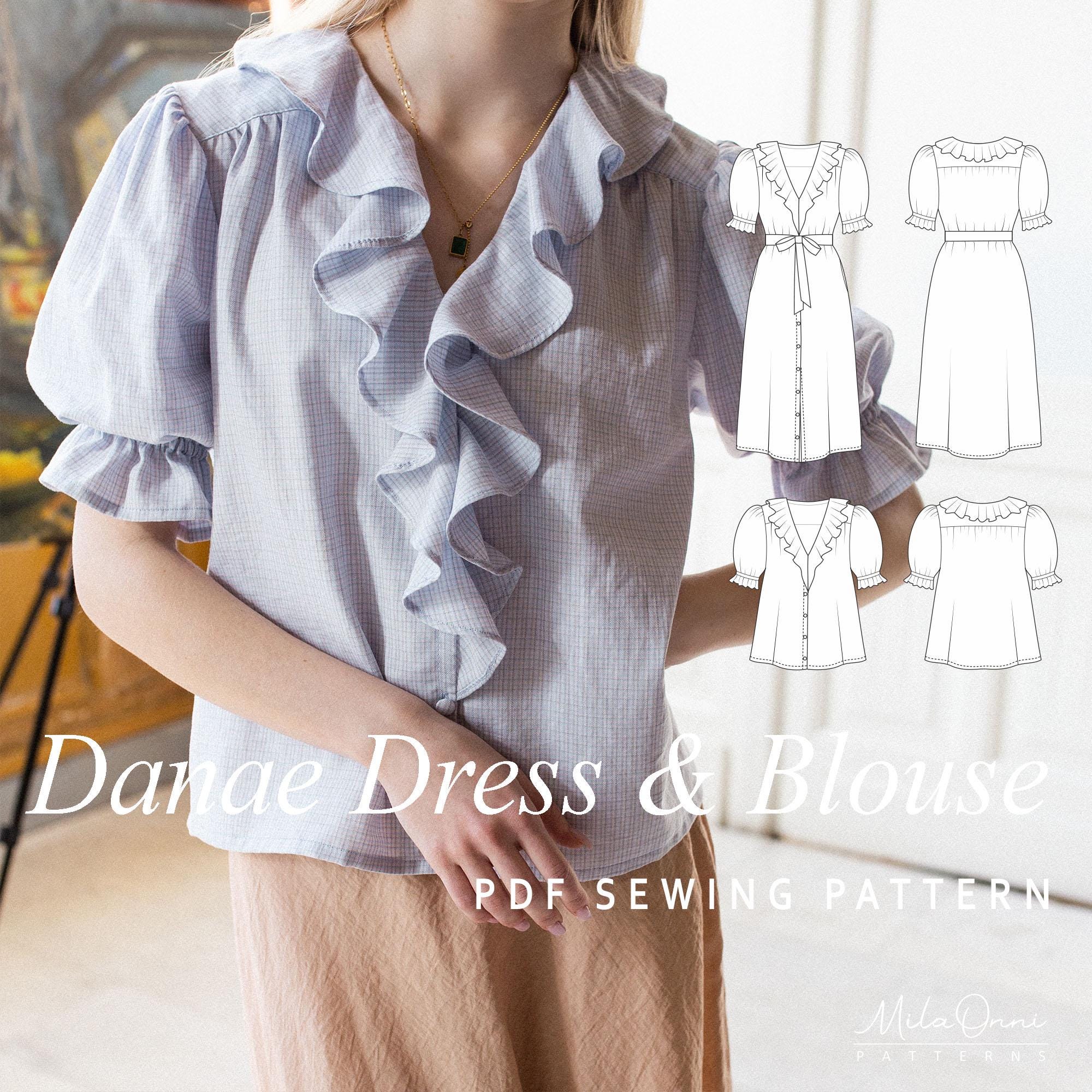 Danae Dress and Blouse Sewing Pattern | Vintage Poet Shirt Dress with Puff Sleeves and Flounce | Instant Download | Sizes XS-2XL