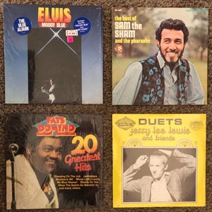 x4 Vintage Rock N Roll Vinyl LP Album Bundle – Elvis Presley Moody Blue＋Jerry Lee Lewis Duets－SEALED＋Fats Domino Hits＋Best Of Sam The Sham