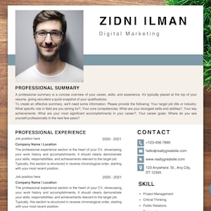 Plantilla de CV moderna editable para necesidades profesionales con 3 páginas de versiones con carta de presentación, página de presentación y referencias editables en Canva