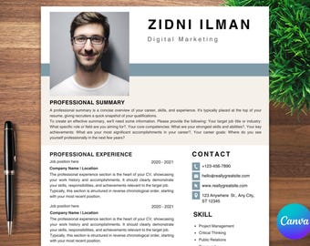 Editable Modern Resume Template: CV, Cover Letter & References (Canva)