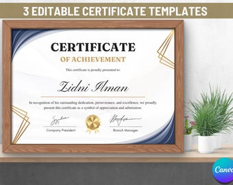 Editable Certificate Template: Achievement Award, Canva & PowerPoint (3 Versions)