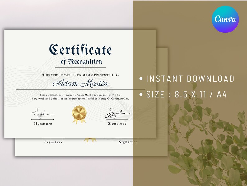 Certificate of Recognition Template Canva With White and Gold Color ...