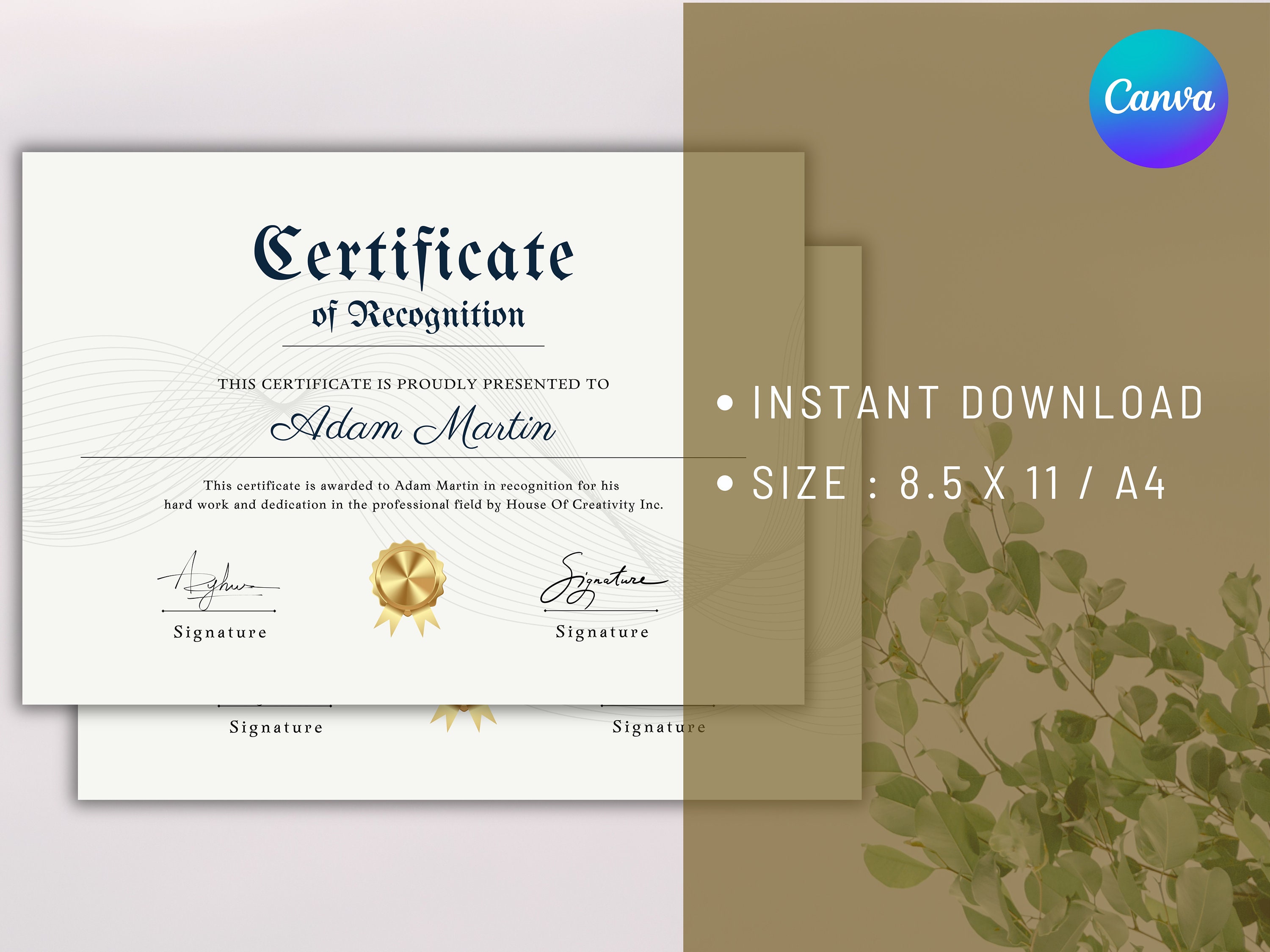 Editable Certificate of Recognition Template: White and Gold Design ...