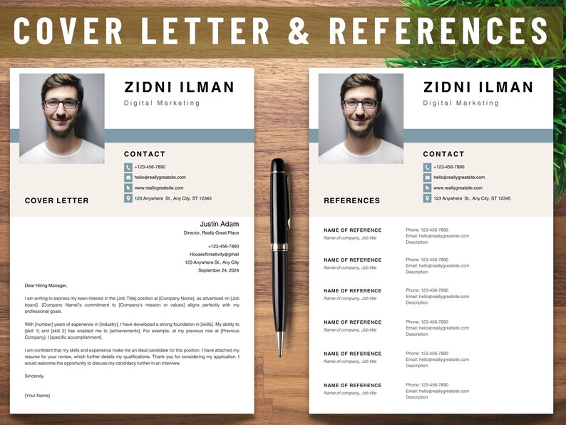 Reference Section Cv Editable Modern Resume Template: CV, Cover Letter & References (canva ...