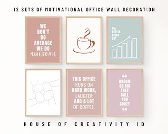 Motivational Posters for Office Wall Art, Set of 12 PRINTABLES Teamwork Wall Decor Bundle, Inspirational Quotes for Workplace.