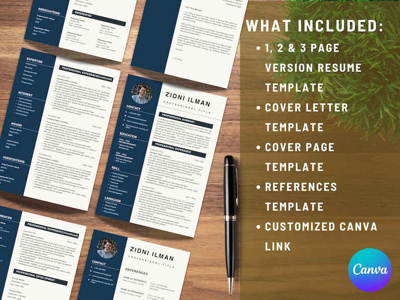 Best Professional Resume Template Canva 2024 1, 2, 3 Page Version ...
