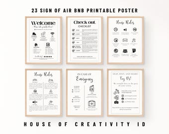 Airbnb Signage Templates: House Rules, Welcome Book (Canva Editable, Digital PDF Bundle A4 Size )