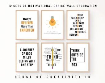 12 Sets of Printable Inspiration Motivational Positive Quotes Office Wall Art, Think outside the box, Always Delivery More than Expected