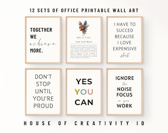 Motivational Office Decoration, Set of 12 Printable Wall Arts, Modern Workplace Posters, Cubicle Decor, Printable Wall Art, Teamwork Quotes