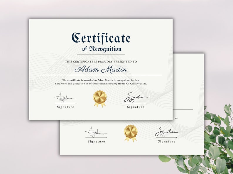 Editable Certificate of Recognition Template: White and Gold Design ...