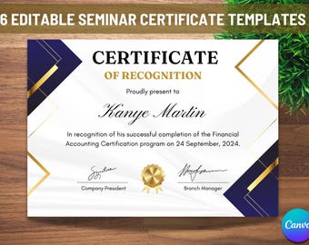 Printable Recognition Certificate Template: Editable Award Gift (CanvaPro)