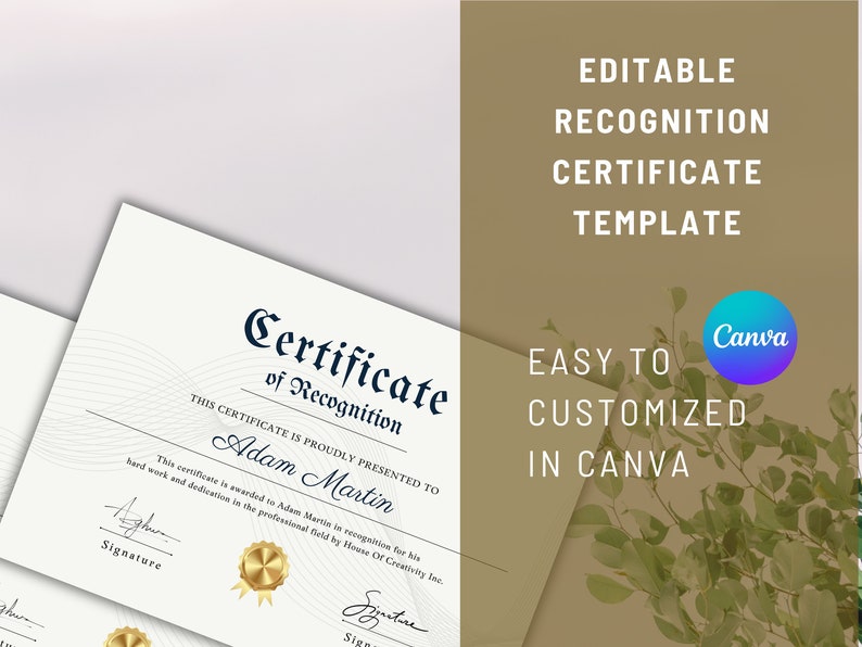 Editable Certificate of Recognition Template: White and Gold Design ...