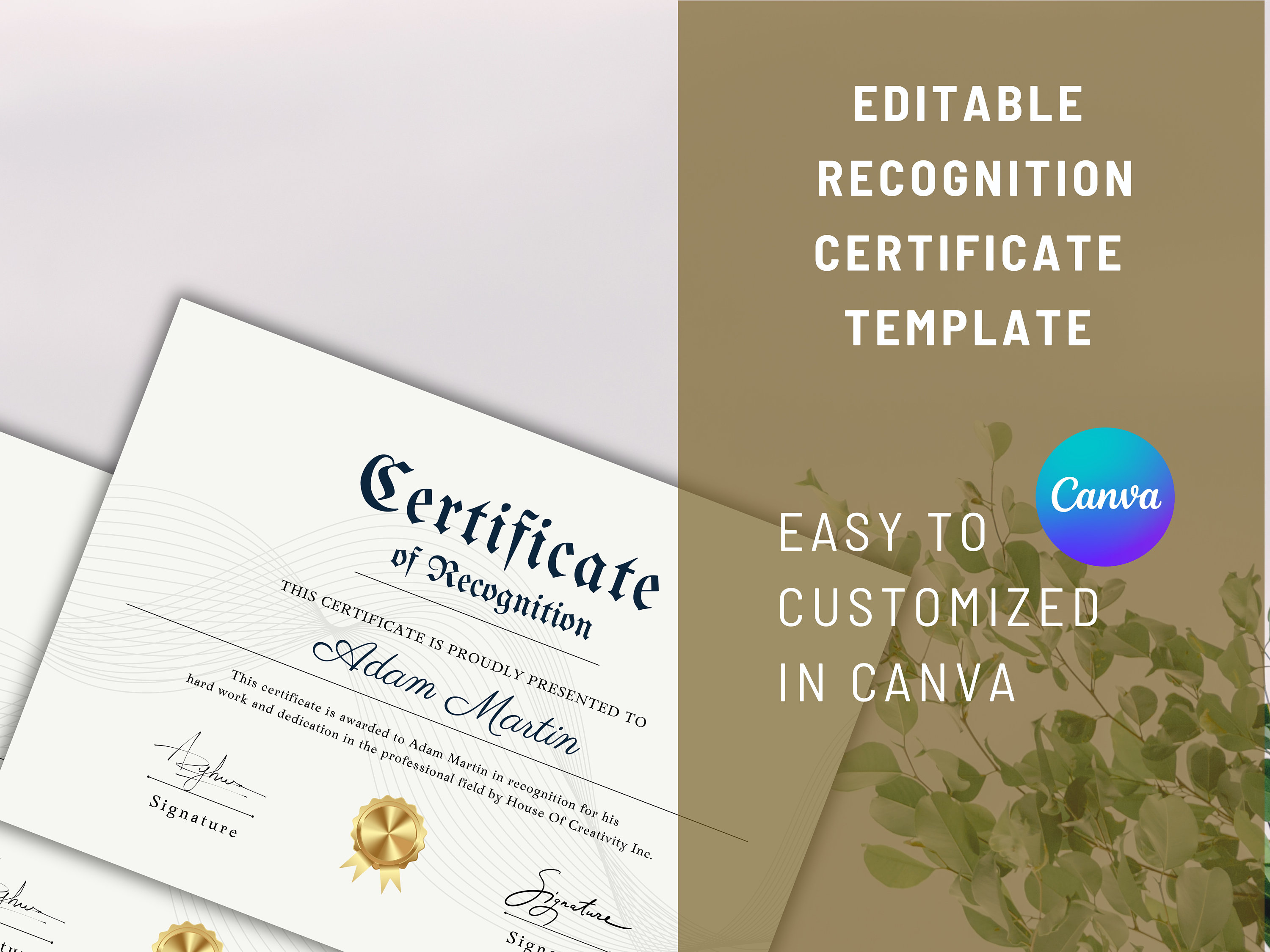 Editable Certificate of Recognition Template: White and Gold Design ...