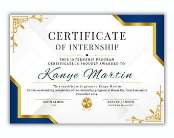 Customizable Internship Certificate Template: Editable in Canva & PowerPoint (Digital Download)