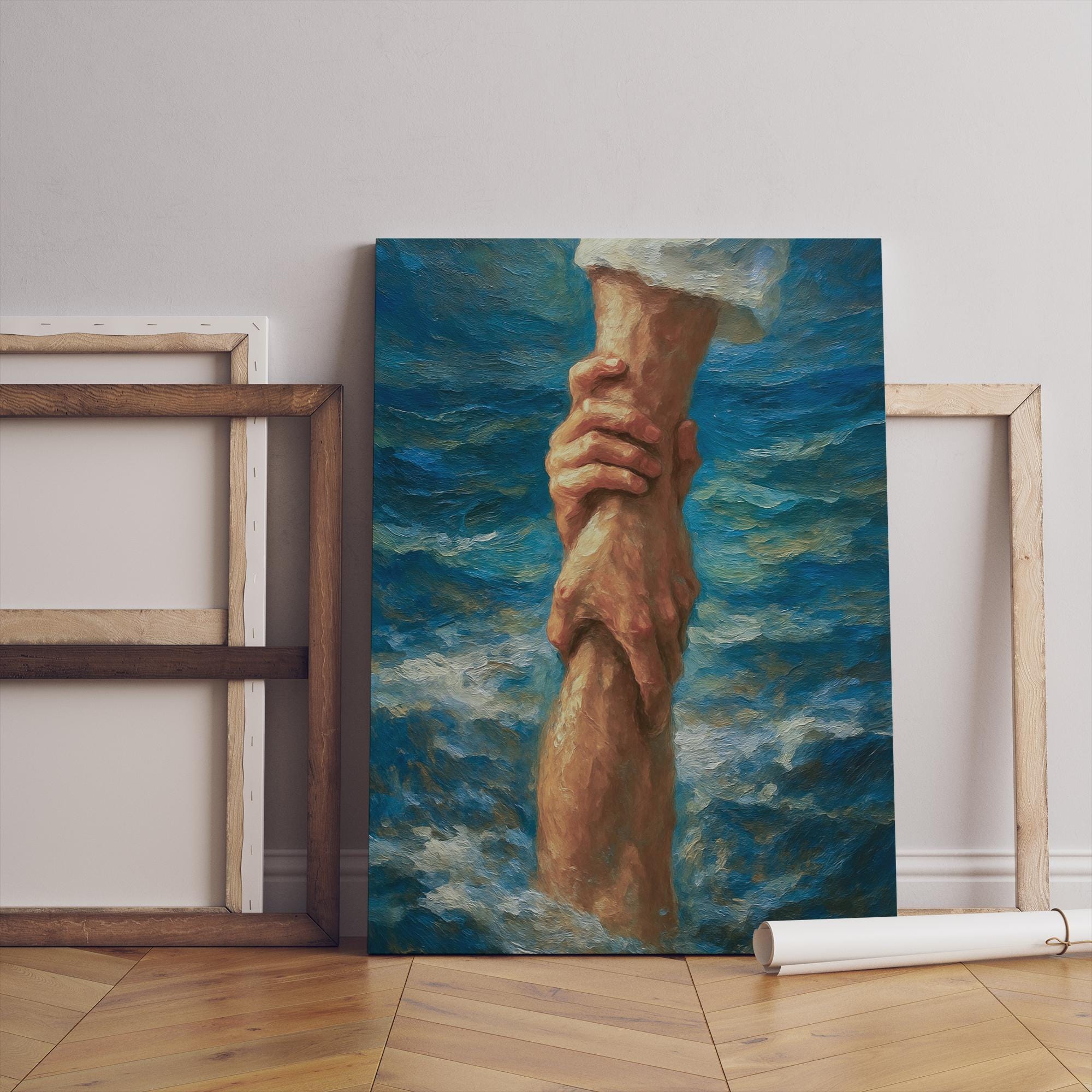 Faith and Rescue Poster, Jesus Reaching Hand Painting, Christian Wall ...