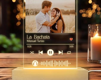 Personalized Music Prints Photo Frame, Acrylic Music Plaque, Personalized LED Song Plaque With Stand, Custom Music Night Light,Gift for Her